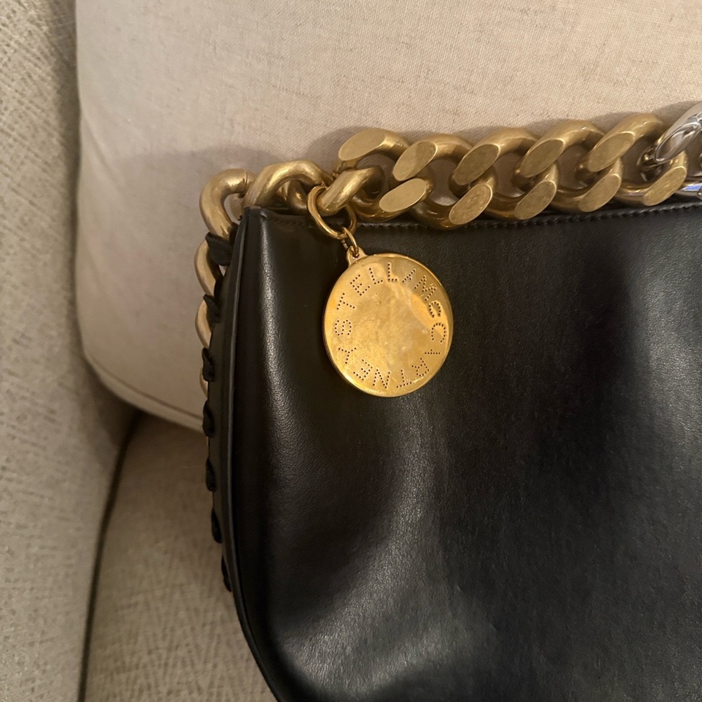Stella McCartney Frayme Black Shoulder Bag with Gold and Silver Chain - Picture 2 of 6